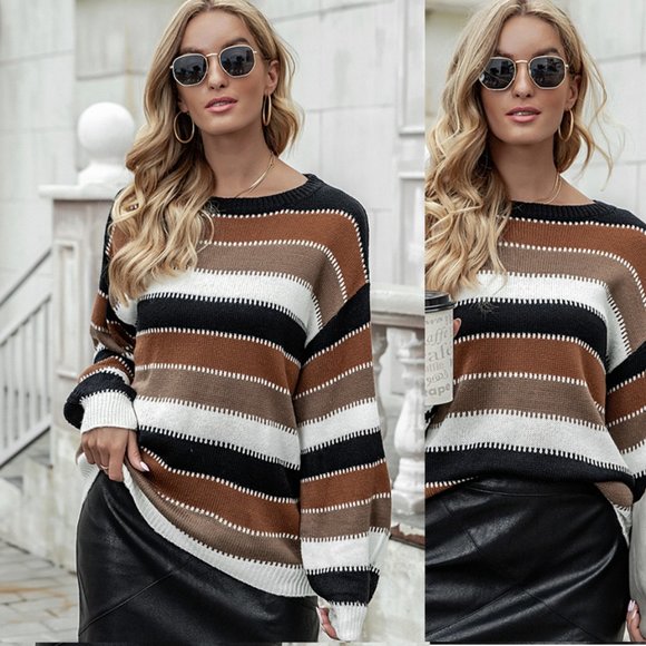 Sweaters - Striped Long Sleeve Sweater Top